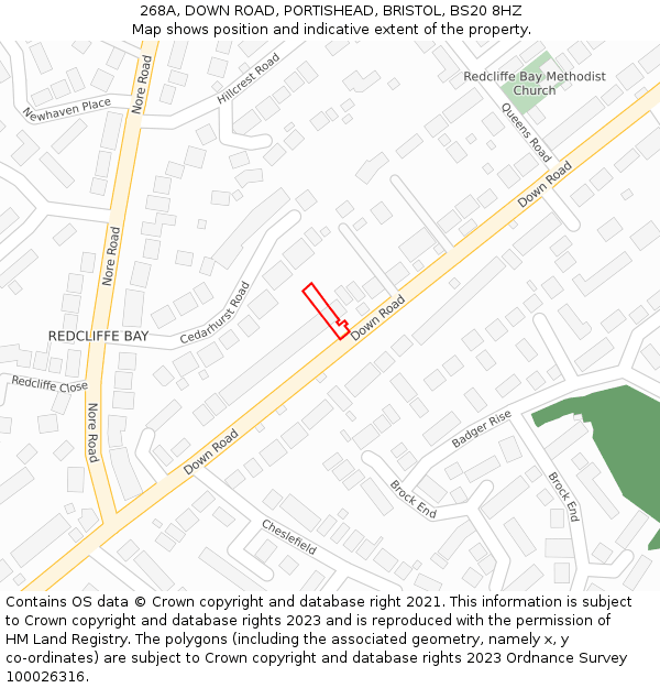 268A, DOWN ROAD, PORTISHEAD, BRISTOL, BS20 8HZ: Location map and indicative extent of plot