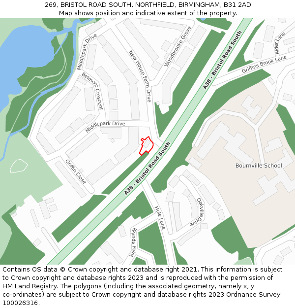269, BRISTOL ROAD SOUTH, NORTHFIELD, BIRMINGHAM, B31 2AD: Location map and indicative extent of plot