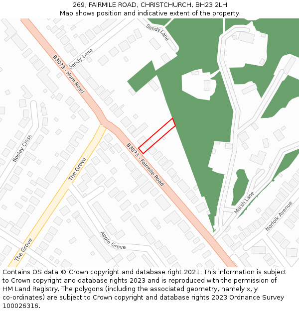 269, FAIRMILE ROAD, CHRISTCHURCH, BH23 2LH: Location map and indicative extent of plot