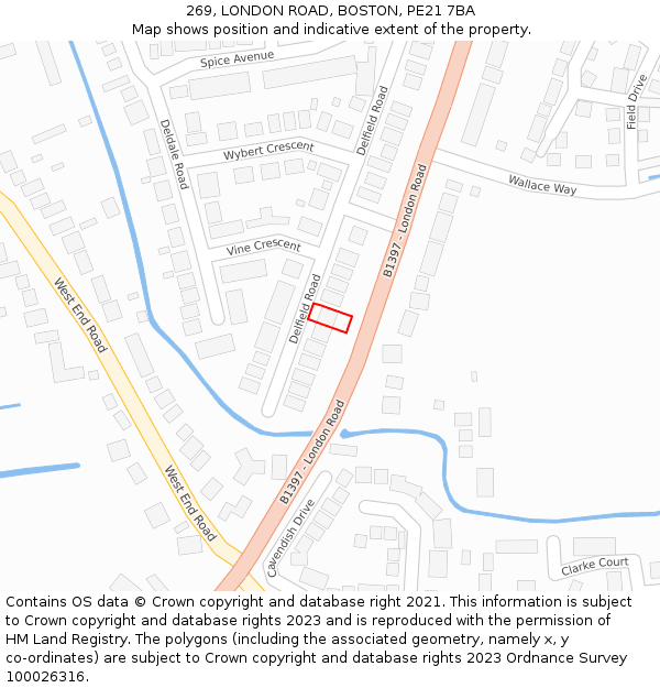 269, LONDON ROAD, BOSTON, PE21 7BA: Location map and indicative extent of plot