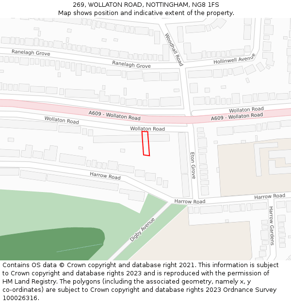 269, WOLLATON ROAD, NOTTINGHAM, NG8 1FS: Location map and indicative extent of plot