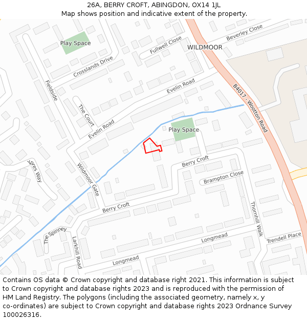 26A, BERRY CROFT, ABINGDON, OX14 1JL: Location map and indicative extent of plot
