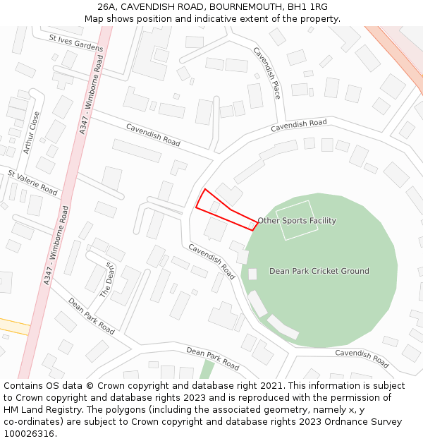 26A, CAVENDISH ROAD, BOURNEMOUTH, BH1 1RG: Location map and indicative extent of plot