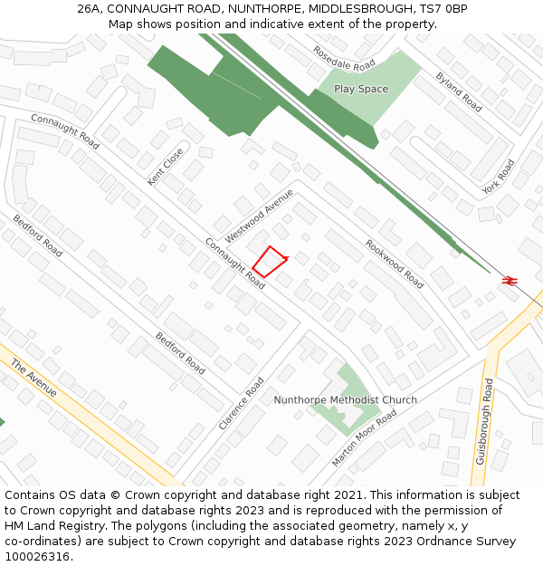 26A, CONNAUGHT ROAD, NUNTHORPE, MIDDLESBROUGH, TS7 0BP: Location map and indicative extent of plot