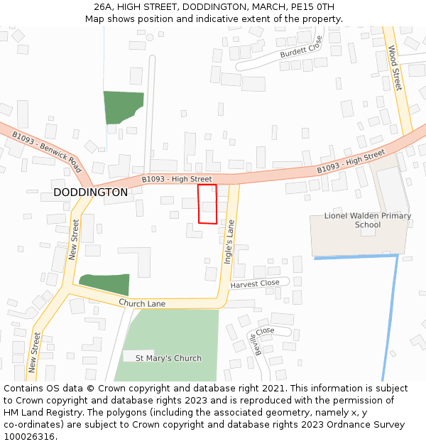 26A, HIGH STREET, DODDINGTON, MARCH, PE15 0TH: Location map and indicative extent of plot