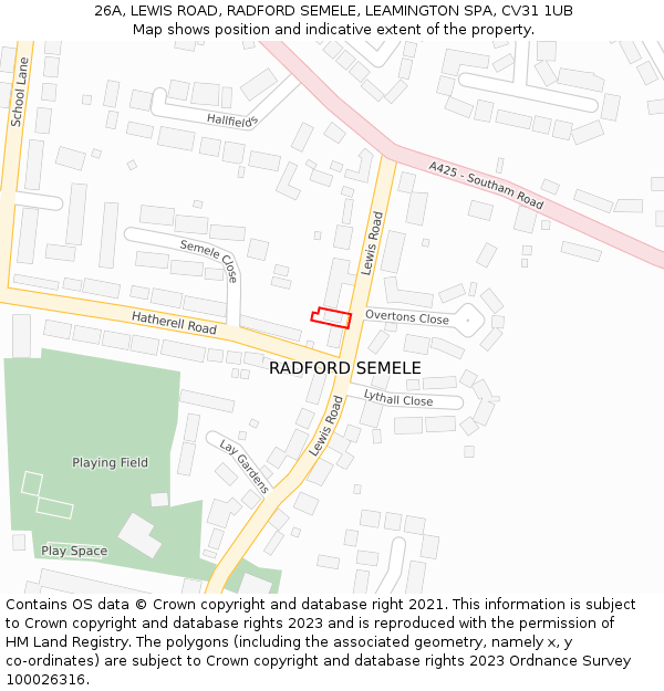 26A, LEWIS ROAD, RADFORD SEMELE, LEAMINGTON SPA, CV31 1UB: Location map and indicative extent of plot
