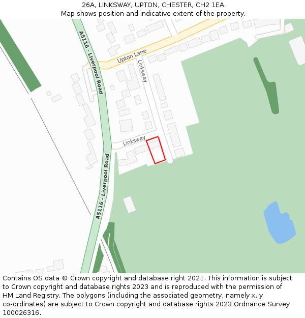 26A, LINKSWAY, UPTON, CHESTER, CH2 1EA: Location map and indicative extent of plot