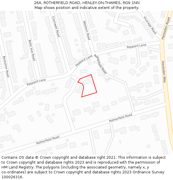 26A, ROTHERFIELD ROAD, HENLEY-ON-THAMES, RG9 1NN: Location map and indicative extent of plot