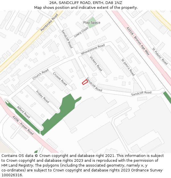 26A, SANDCLIFF ROAD, ERITH, DA8 1NZ: Location map and indicative extent of plot