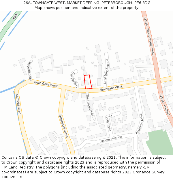 26A, TOWNGATE WEST, MARKET DEEPING, PETERBOROUGH, PE6 8DG: Location map and indicative extent of plot
