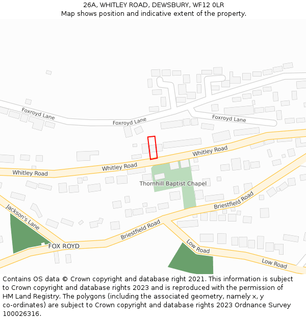 26A, WHITLEY ROAD, DEWSBURY, WF12 0LR: Location map and indicative extent of plot