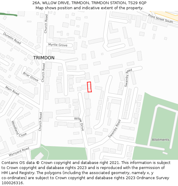 26A, WILLOW DRIVE, TRIMDON, TRIMDON STATION, TS29 6QP: Location map and indicative extent of plot