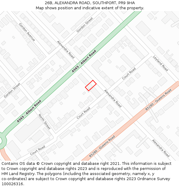 26B, ALEXANDRA ROAD, SOUTHPORT, PR9 9HA: Location map and indicative extent of plot