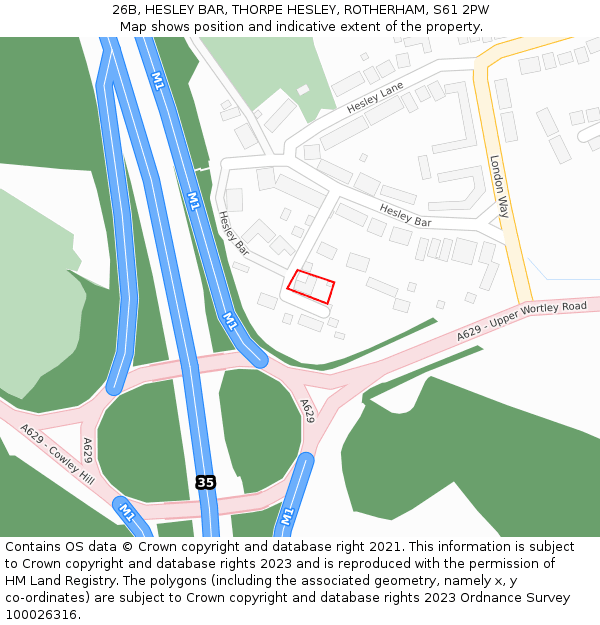 26B, HESLEY BAR, THORPE HESLEY, ROTHERHAM, S61 2PW: Location map and indicative extent of plot