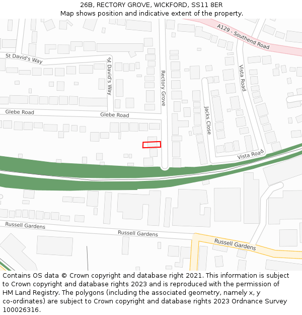 26B, RECTORY GROVE, WICKFORD, SS11 8ER: Location map and indicative extent of plot