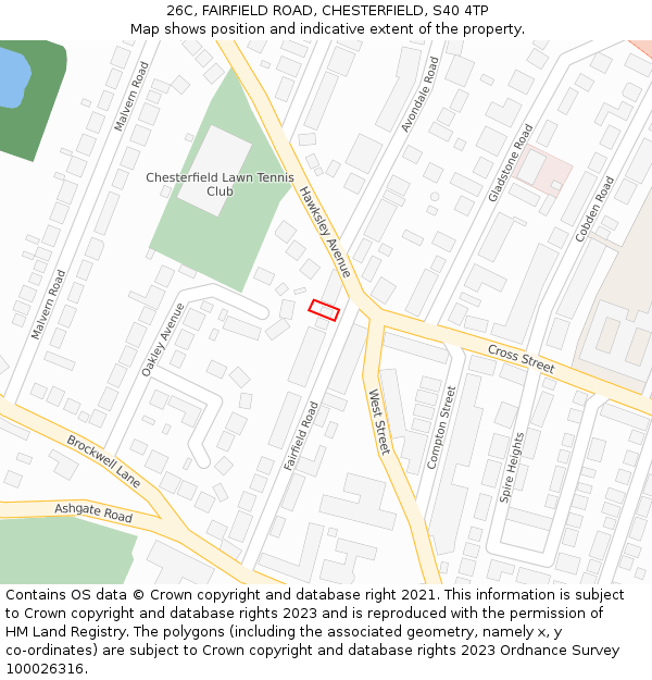 26C, FAIRFIELD ROAD, CHESTERFIELD, S40 4TP: Location map and indicative extent of plot