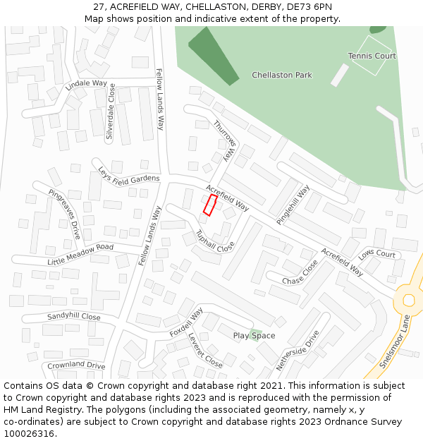 27, ACREFIELD WAY, CHELLASTON, DERBY, DE73 6PN: Location map and indicative extent of plot