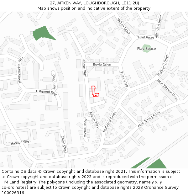27, AITKEN WAY, LOUGHBOROUGH, LE11 2UJ: Location map and indicative extent of plot