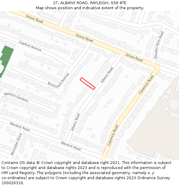 27, ALBANY ROAD, RAYLEIGH, SS6 8TE: Location map and indicative extent of plot