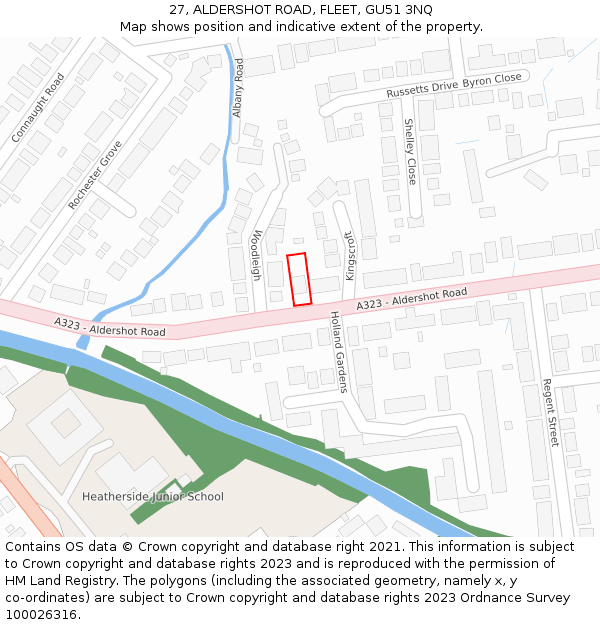 27, ALDERSHOT ROAD, FLEET, GU51 3NQ: Location map and indicative extent of plot