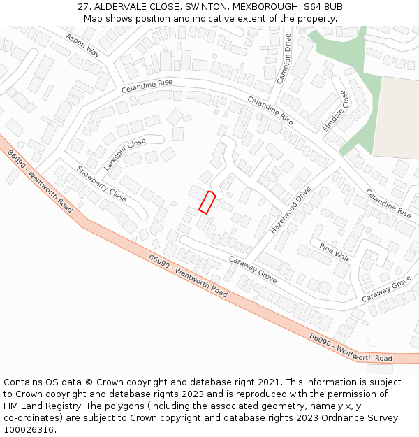 27, ALDERVALE CLOSE, SWINTON, MEXBOROUGH, S64 8UB: Location map and indicative extent of plot