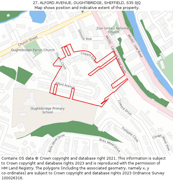 27, ALFORD AVENUE, OUGHTIBRIDGE, SHEFFIELD, S35 0JQ: Location map and indicative extent of plot