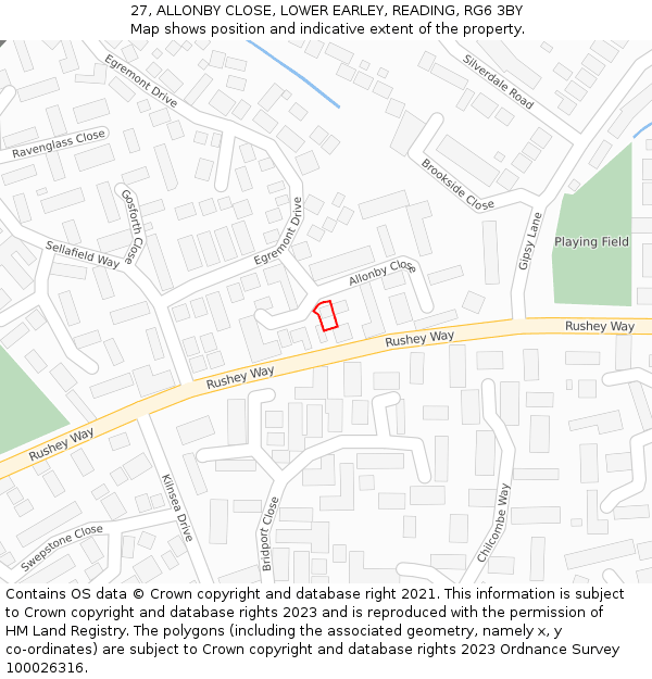 27, ALLONBY CLOSE, LOWER EARLEY, READING, RG6 3BY: Location map and indicative extent of plot