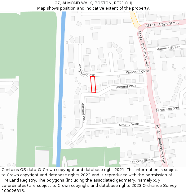 27, ALMOND WALK, BOSTON, PE21 8HJ: Location map and indicative extent of plot