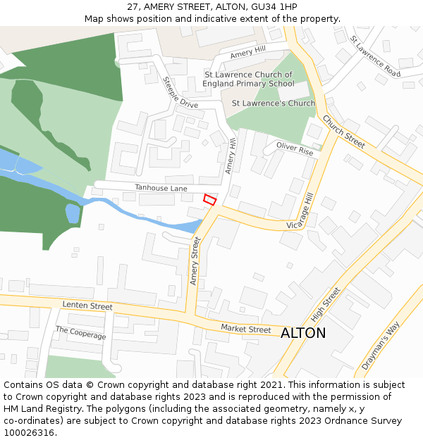 27, AMERY STREET, ALTON, GU34 1HP: Location map and indicative extent of plot