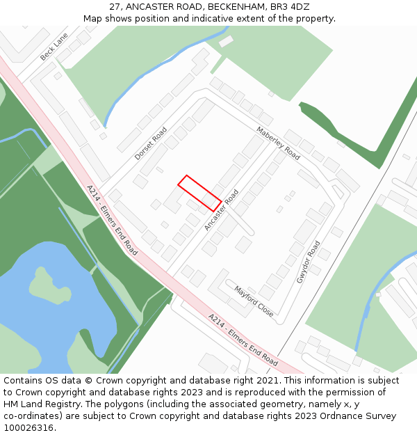 27, ANCASTER ROAD, BECKENHAM, BR3 4DZ: Location map and indicative extent of plot