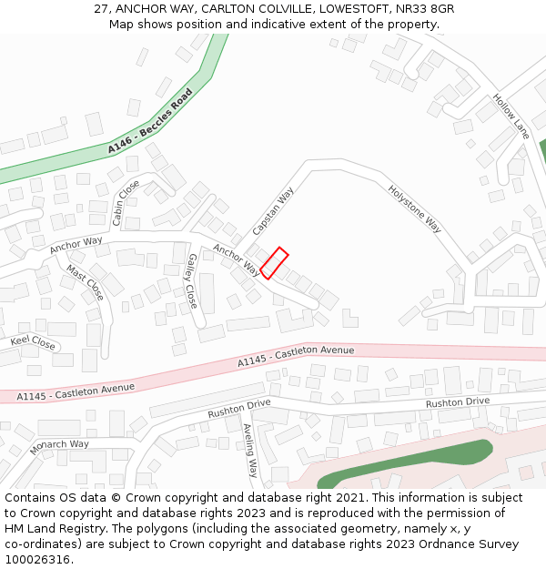 27, ANCHOR WAY, CARLTON COLVILLE, LOWESTOFT, NR33 8GR: Location map and indicative extent of plot