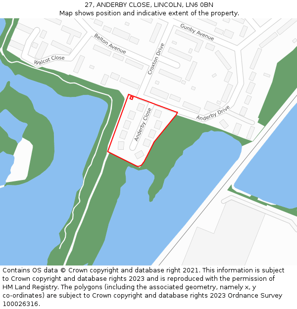 27, ANDERBY CLOSE, LINCOLN, LN6 0BN: Location map and indicative extent of plot