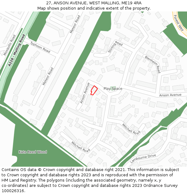 27, ANSON AVENUE, WEST MALLING, ME19 4RA: Location map and indicative extent of plot