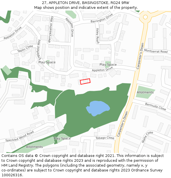 27, APPLETON DRIVE, BASINGSTOKE, RG24 9RW: Location map and indicative extent of plot