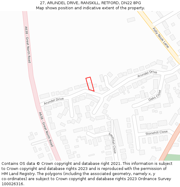 27, ARUNDEL DRIVE, RANSKILL, RETFORD, DN22 8PG: Location map and indicative extent of plot