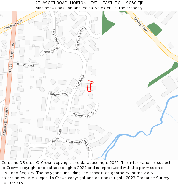 27, ASCOT ROAD, HORTON HEATH, EASTLEIGH, SO50 7JP: Location map and indicative extent of plot