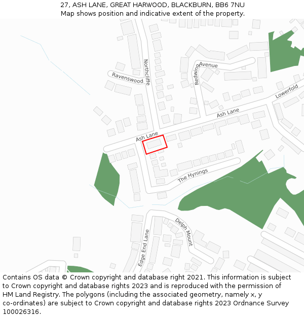 27, ASH LANE, GREAT HARWOOD, BLACKBURN, BB6 7NU: Location map and indicative extent of plot