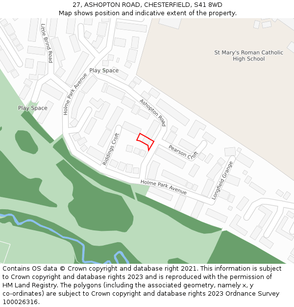 27, ASHOPTON ROAD, CHESTERFIELD, S41 8WD: Location map and indicative extent of plot