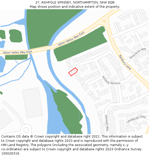 27, ASHPOLE SPINNEY, NORTHAMPTON, NN4 9QB: Location map and indicative extent of plot