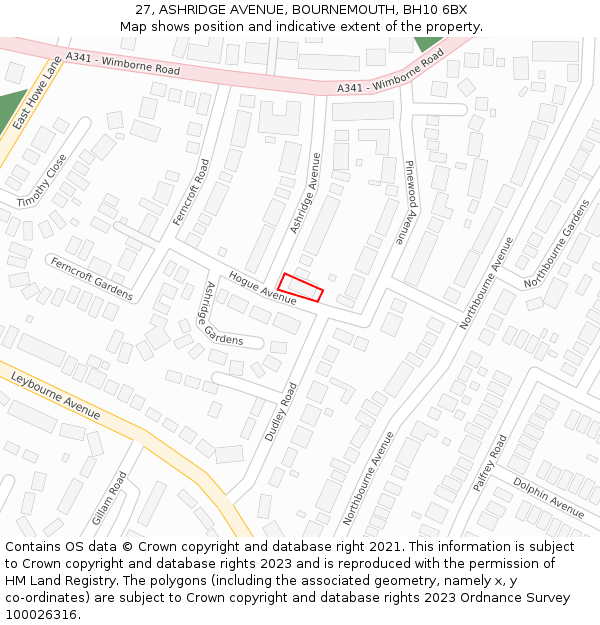 27, ASHRIDGE AVENUE, BOURNEMOUTH, BH10 6BX: Location map and indicative extent of plot