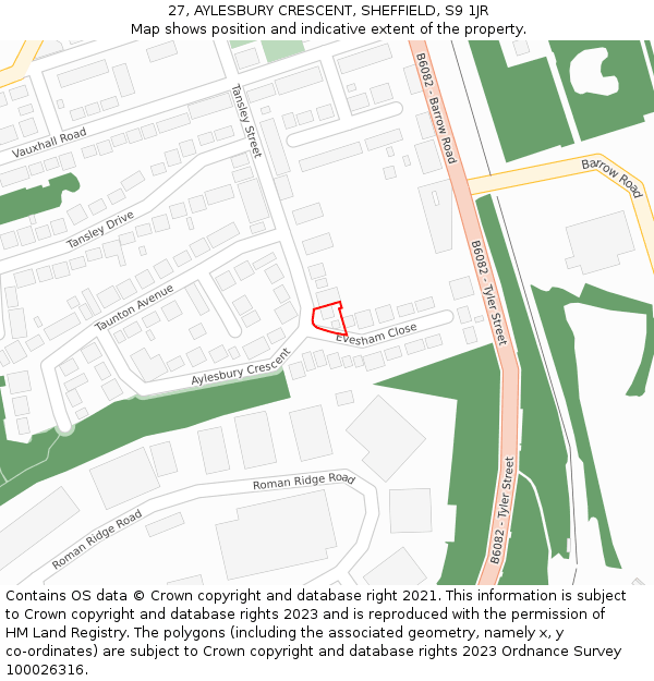 27, AYLESBURY CRESCENT, SHEFFIELD, S9 1JR: Location map and indicative extent of plot