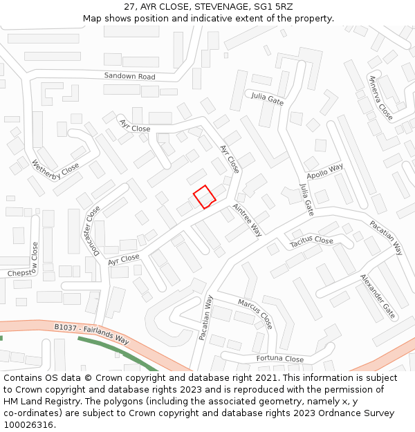 27, AYR CLOSE, STEVENAGE, SG1 5RZ: Location map and indicative extent of plot