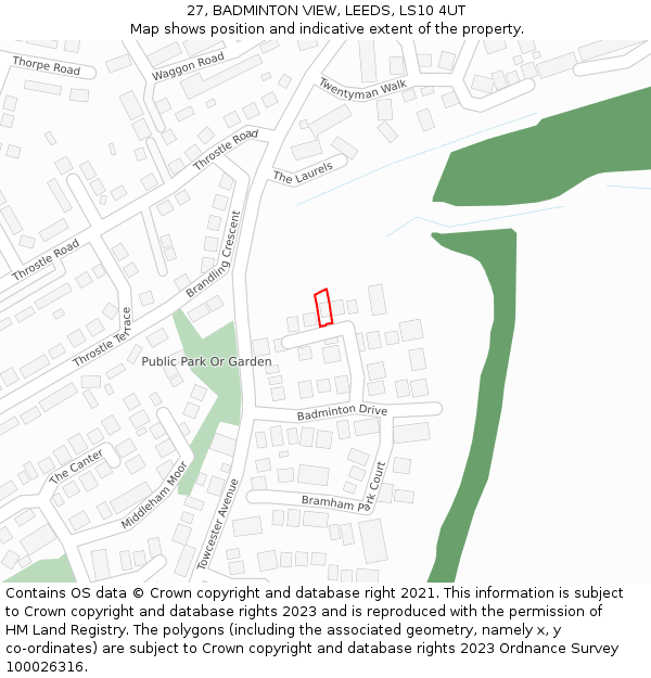 27, BADMINTON VIEW, LEEDS, LS10 4UT: Location map and indicative extent of plot