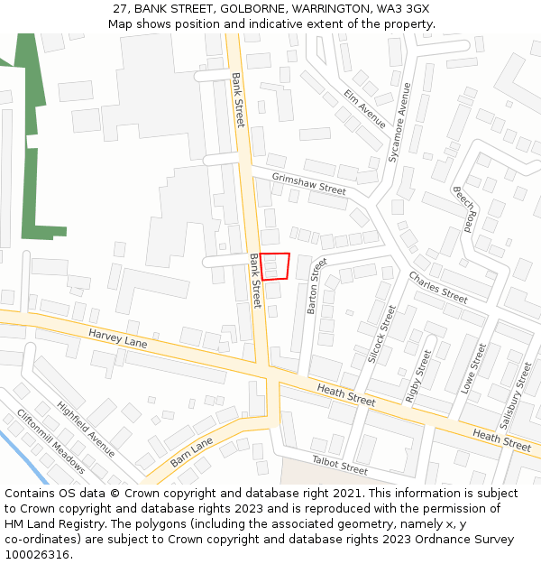 27, BANK STREET, GOLBORNE, WARRINGTON, WA3 3GX: Location map and indicative extent of plot