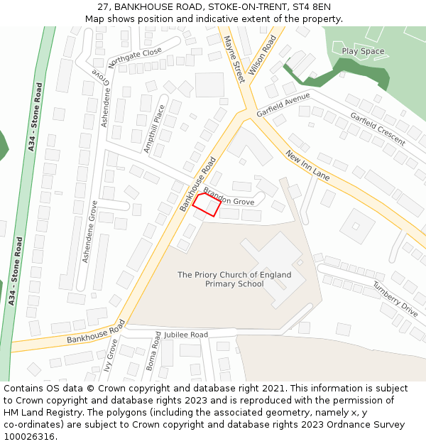 27, BANKHOUSE ROAD, STOKE-ON-TRENT, ST4 8EN: Location map and indicative extent of plot