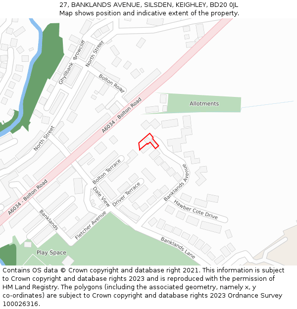 27, BANKLANDS AVENUE, SILSDEN, KEIGHLEY, BD20 0JL: Location map and indicative extent of plot