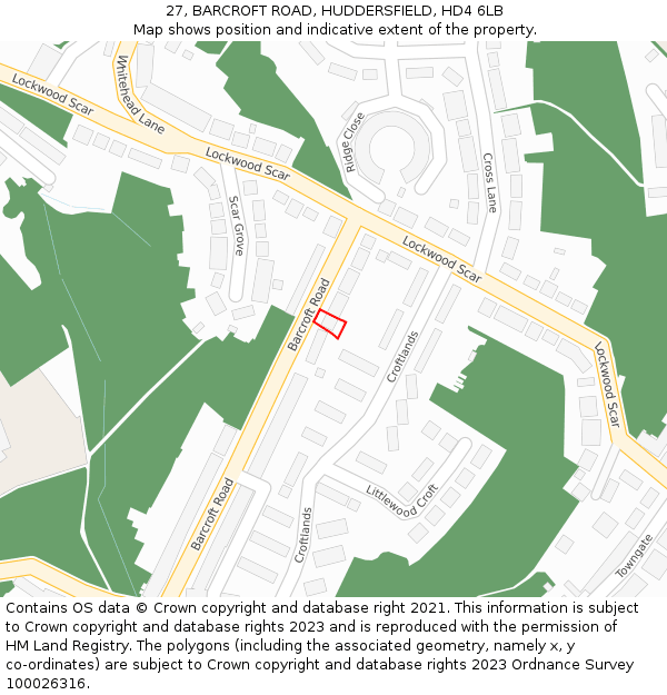 27, BARCROFT ROAD, HUDDERSFIELD, HD4 6LB: Location map and indicative extent of plot