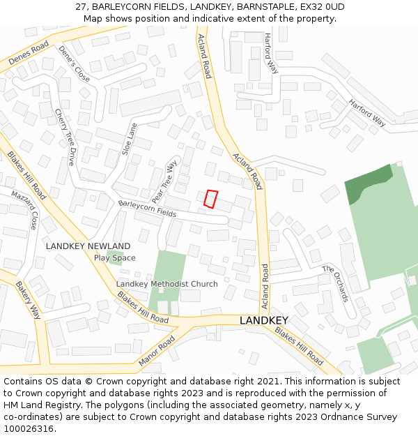 27, BARLEYCORN FIELDS, LANDKEY, BARNSTAPLE, EX32 0UD: Location map and indicative extent of plot