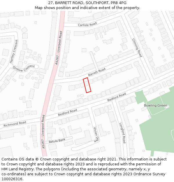 27, BARRETT ROAD, SOUTHPORT, PR8 4PG: Location map and indicative extent of plot