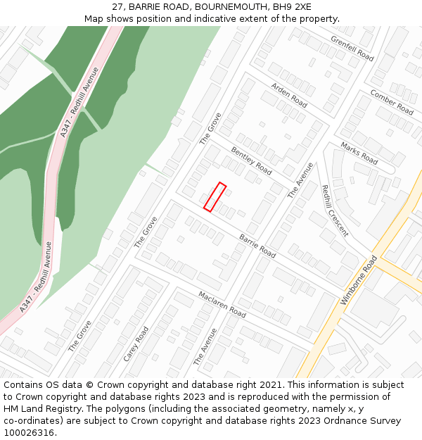 27, BARRIE ROAD, BOURNEMOUTH, BH9 2XE: Location map and indicative extent of plot
